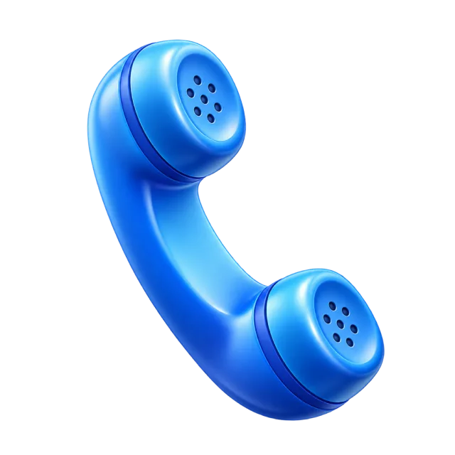 A curved blue telephone handset with perforated speaker ends
