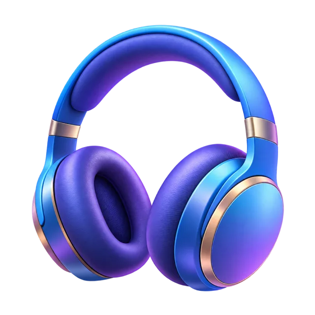 Blue and purple over-ear headphones with padded ear cups