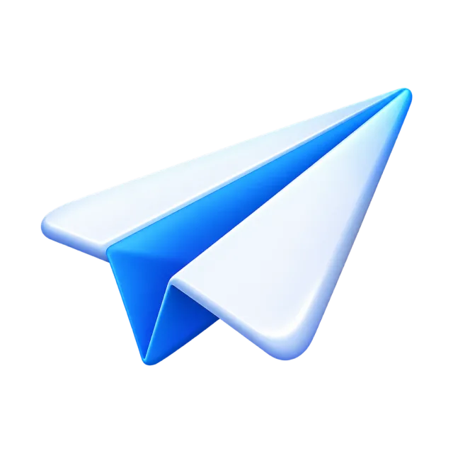 A white paper plane with blue folded edges pointing upward to the right