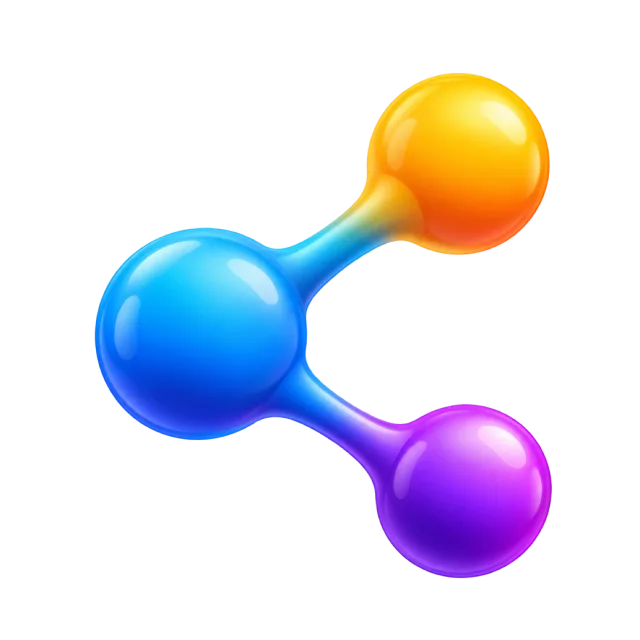 Three blue, yellow and purple spheres linked by rounded connectors