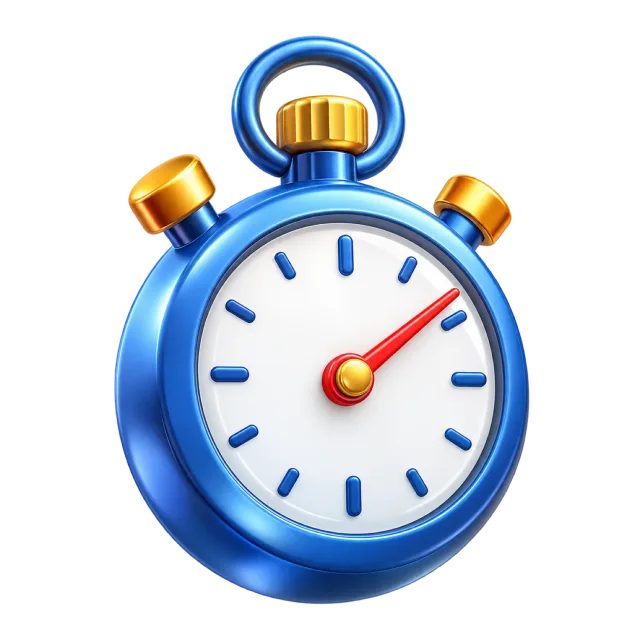 A blue stopwatch with gold buttons, a white dial and a red hand