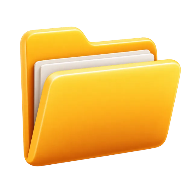A yellow file folder containing several pale document sheets