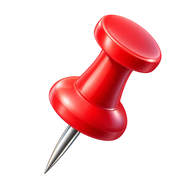 A red pushpin with a rounded head and a pointed silver needle