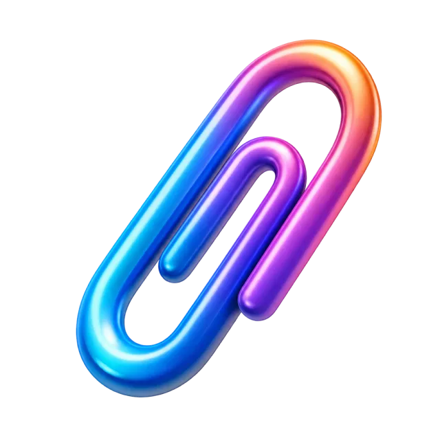 A metallic paperclip shaded blue, purple and pink