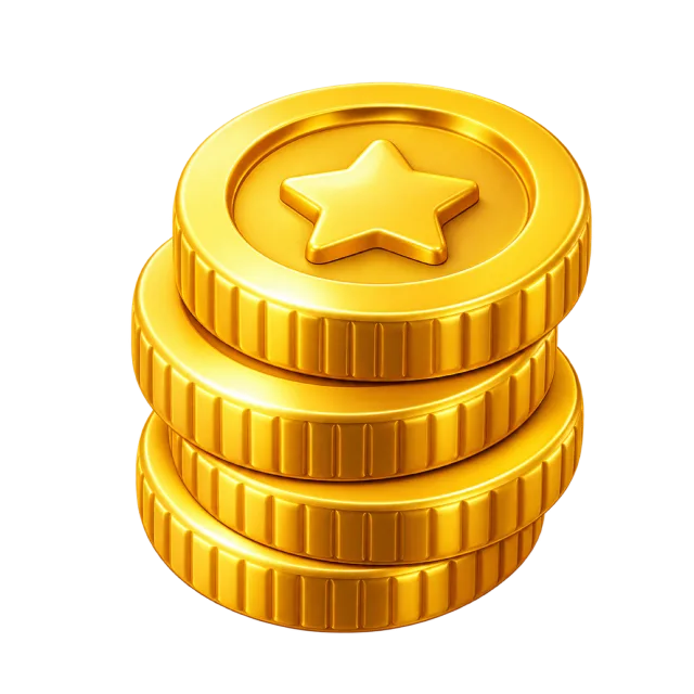 A stack of gold coins with a star embossed on the top coin