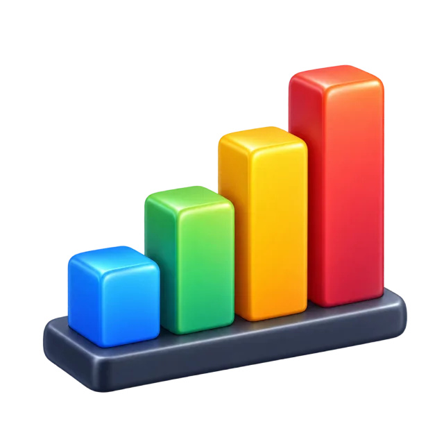 Four ascending blue, green, yellow and red bars on a dark base
