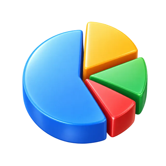 A colorful pie chart with separated blue, yellow, green and red segments