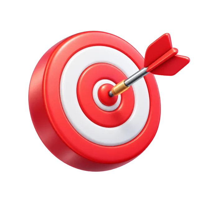 A red-and-white bullseye with a red dart in its center
