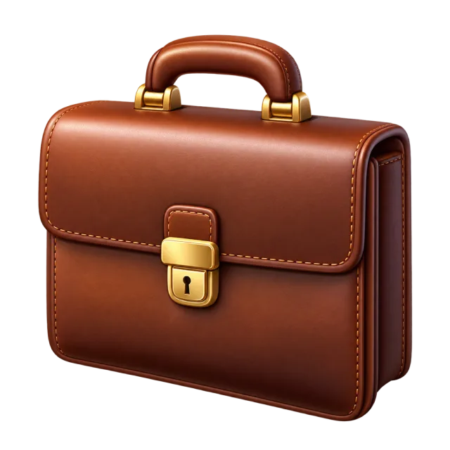 A brown leather-style briefcase with a handle and gold clasp