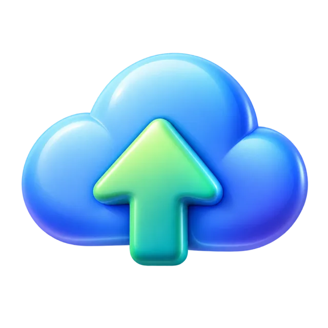 A blue cloud with a green arrow pointing upward