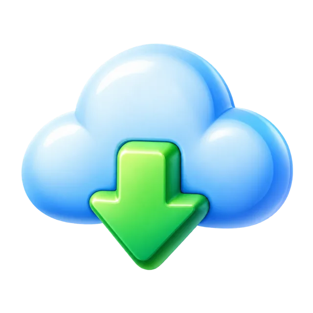 A blue cloud with a green arrow pointing downward