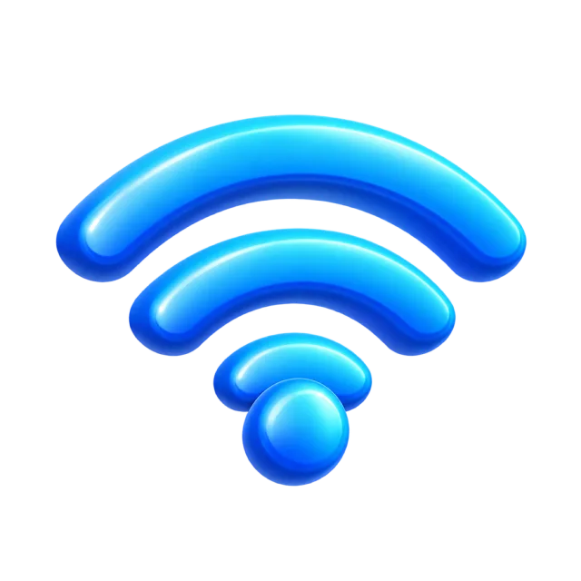 Three curved blue signal bars above a round blue dot