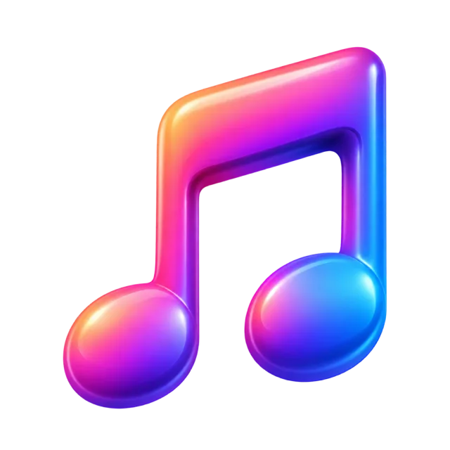 A paired musical note shaded pink, purple, orange and blue