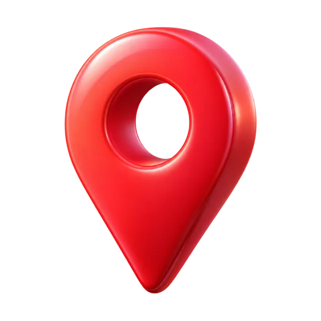 A red map location pin with a circular opening