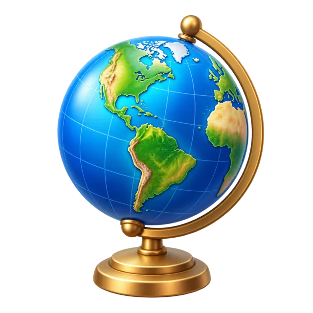 A blue-and-green globe mounted on a gold stand