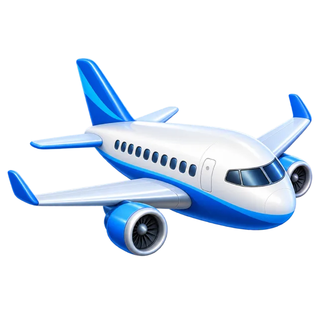 A white passenger airplane with blue accents and visible jet engines