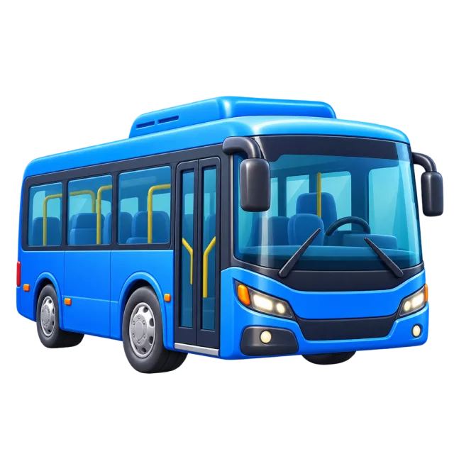 A blue passenger bus with large windows and dark wheels