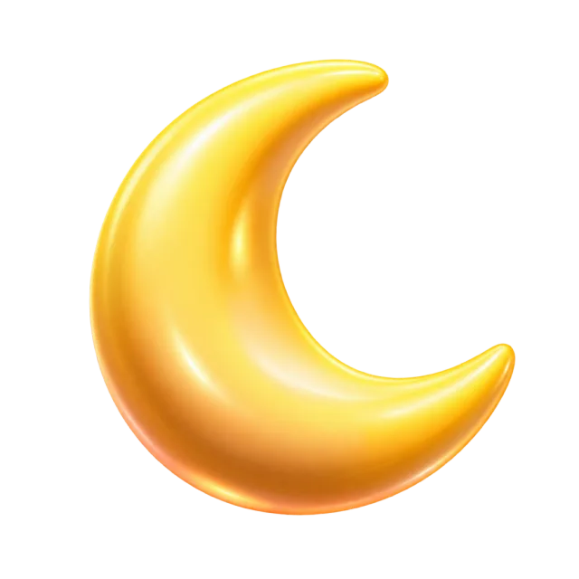 A smooth golden crescent moon with softly rounded tips