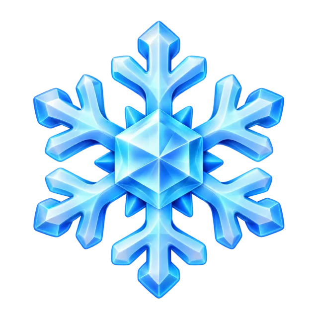 A blue six-pointed snowflake with branching crystal arms