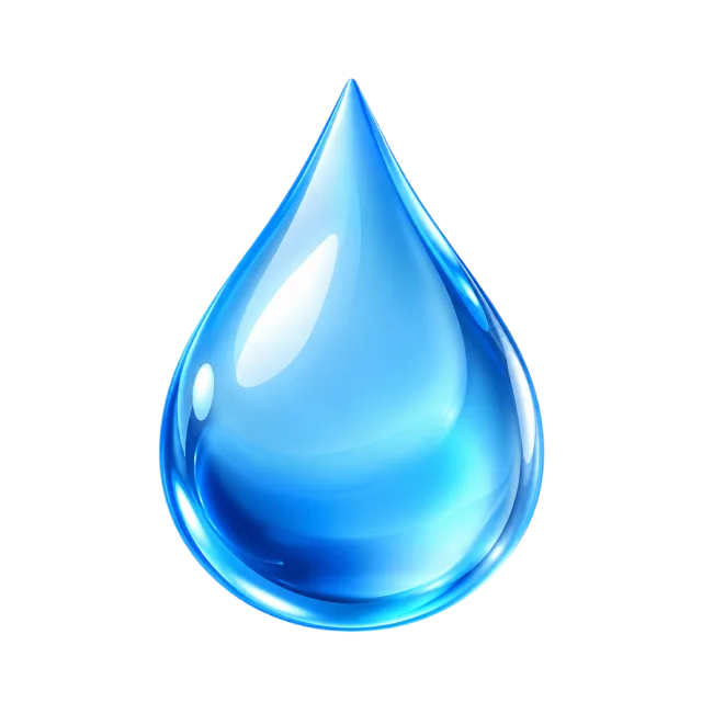 A reflective blue water droplet tapering to a point