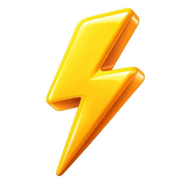 A bright yellow lightning bolt with orange edge shading