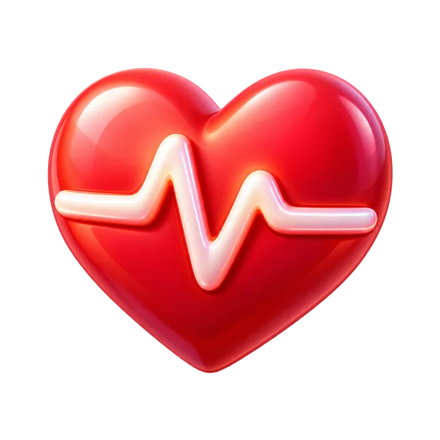 A red heart crossed by a pale heartbeat line