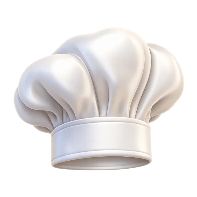 A white chef hat with a tall, softly folded crown