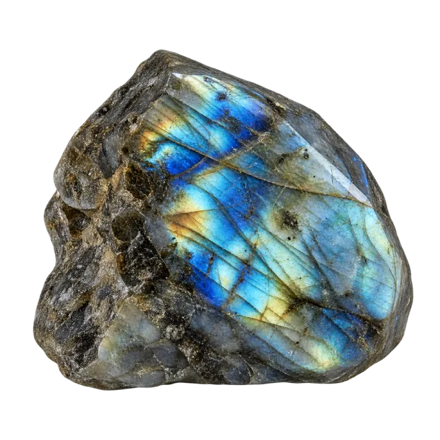 A dark stone with flashes of blue, turquoise and gold across its surface