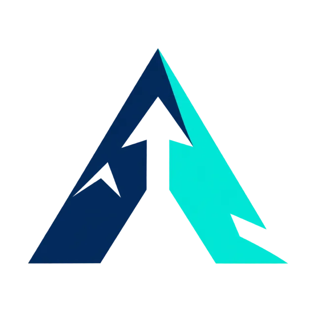 Angular mountain-like strokes form an A with white ascending arrow shapes inside