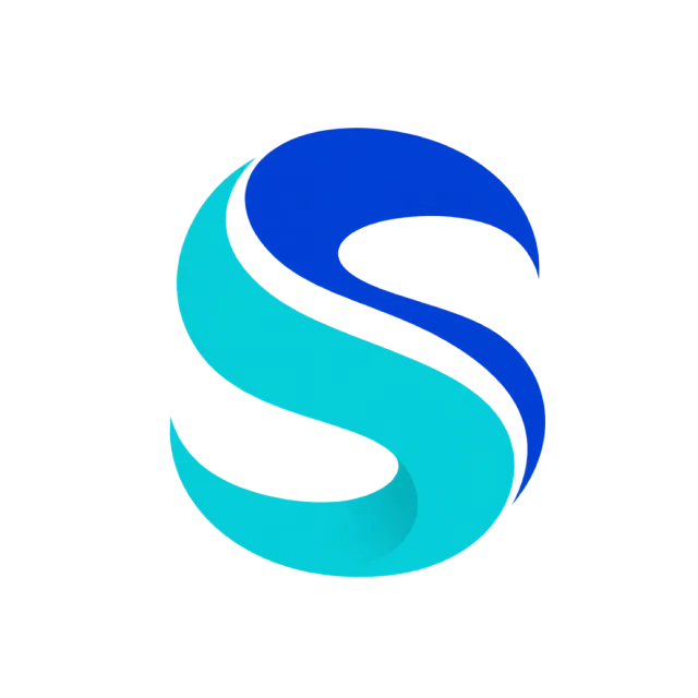 Two flowing curved shapes form an S with white wave-like gaps
