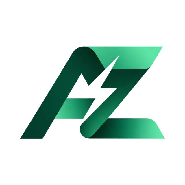 AZ monogram in forest and mint green with a pointed A intertwined with a folded Z band