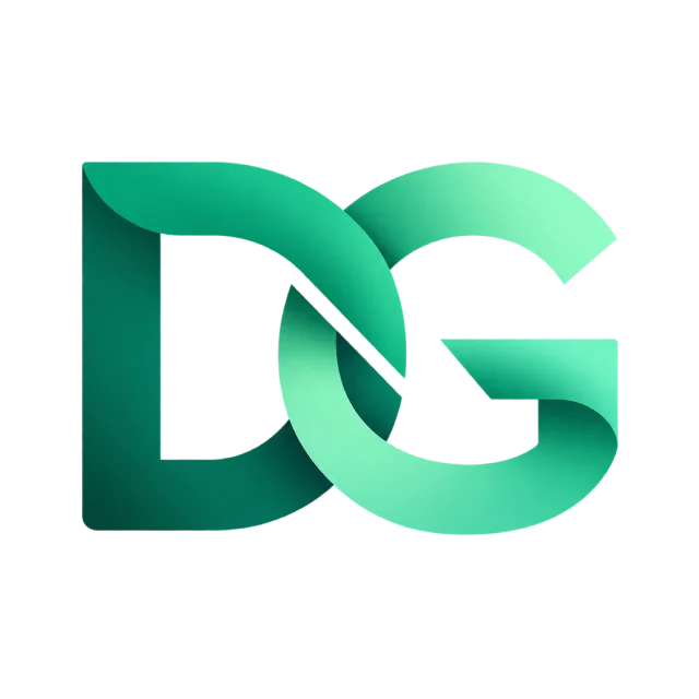 DG monogram in forest and mint green with a dark D interwoven with a curved mint G