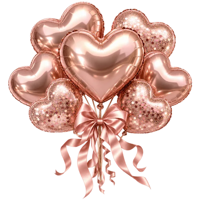 Rose gold heart balloons with satin tails