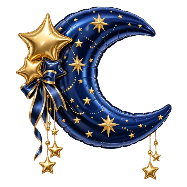 Navy crescent moon balloon with gold stars