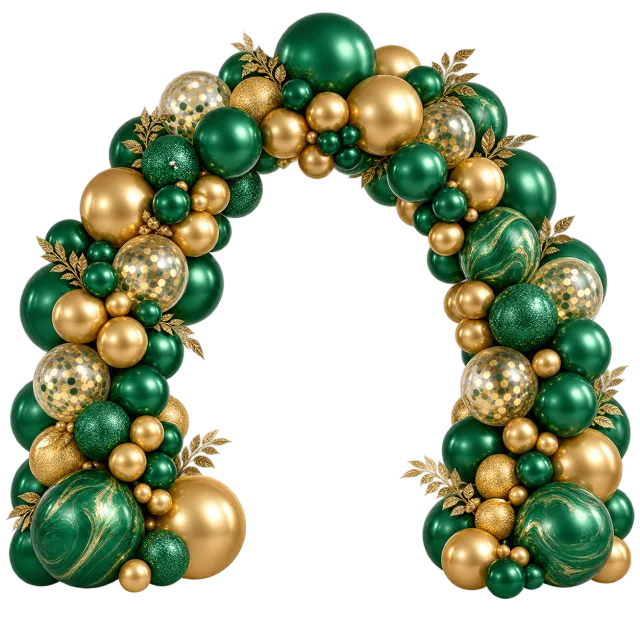 Emerald and gold balloon garland arch