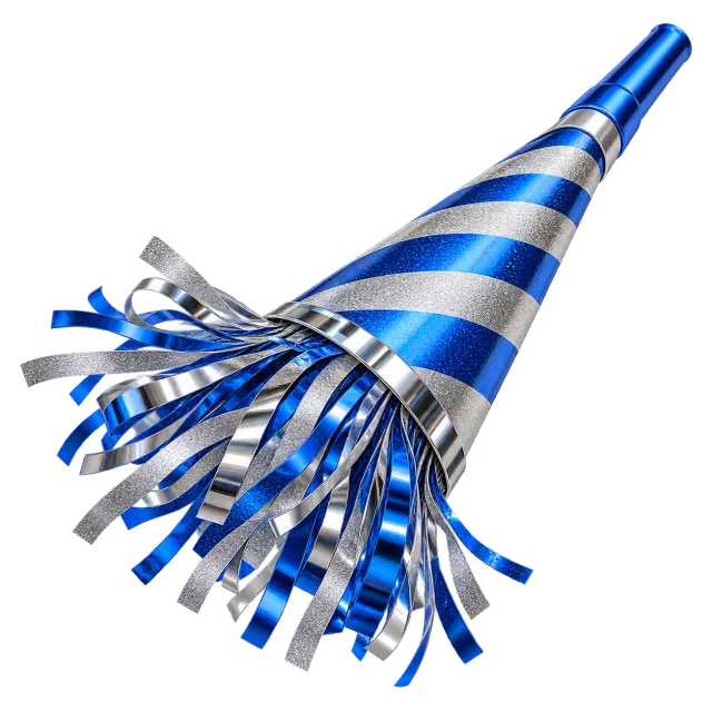 Blue and silver fringed party horn