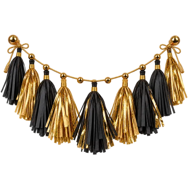 Gold and black tassel party garland