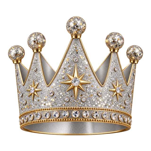 Silver-colored pointed crown with sparkling details and round finials