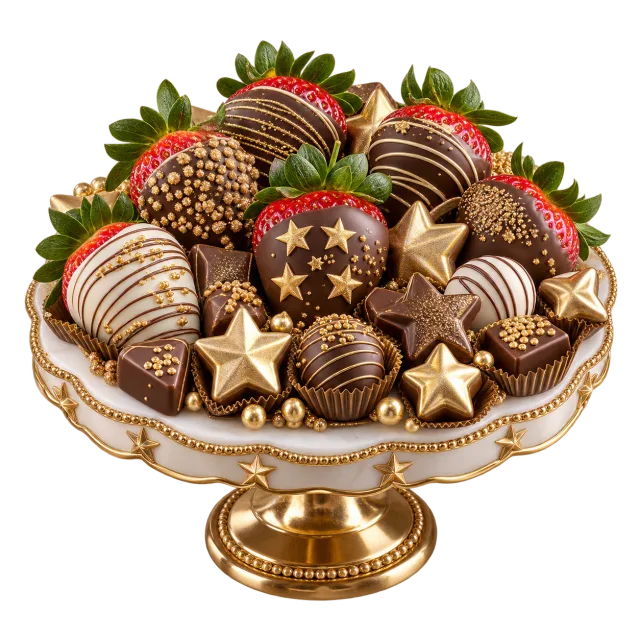 Party dessert platter with strawberries and star chocolates