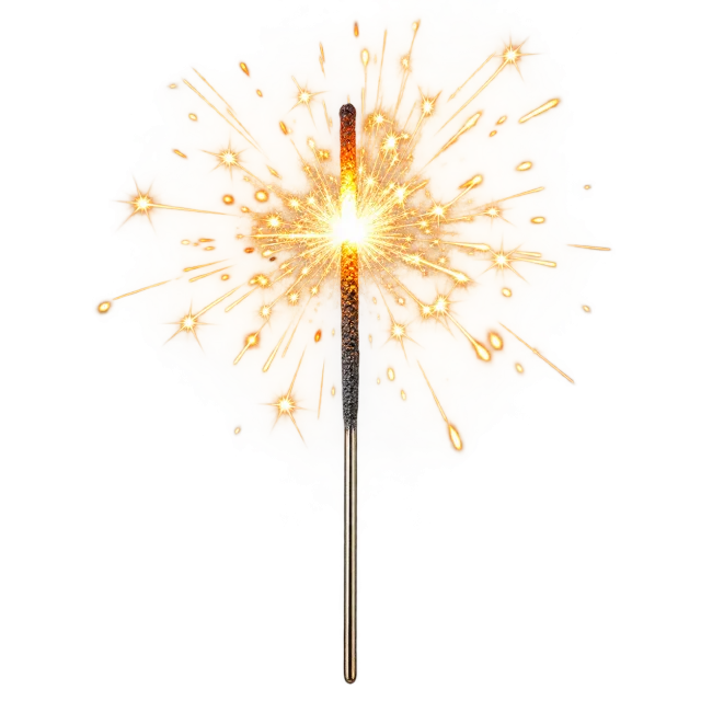 Single slender sparkler with a bright golden burst at its tip