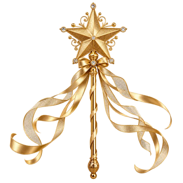 Gold star wand with long flowing ribbons