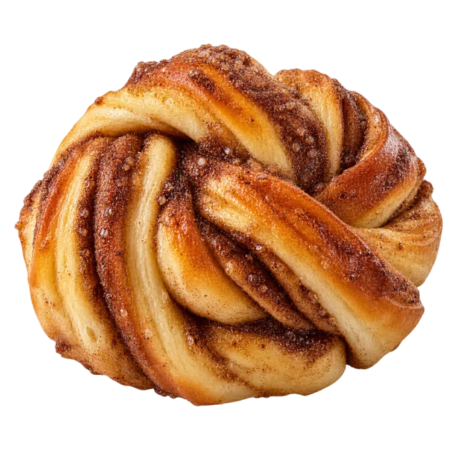 Golden twisted cinnamon knot with dark swirls between the folds