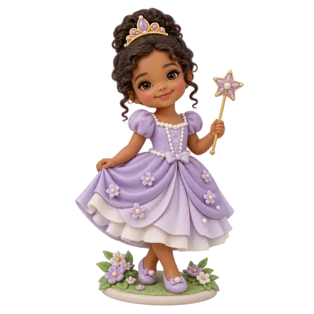 Child princess figurine in a lavender dress holding a star wand