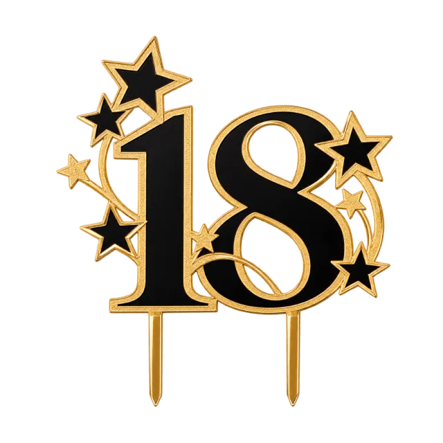 Black and gold-style number 18 topper with stars