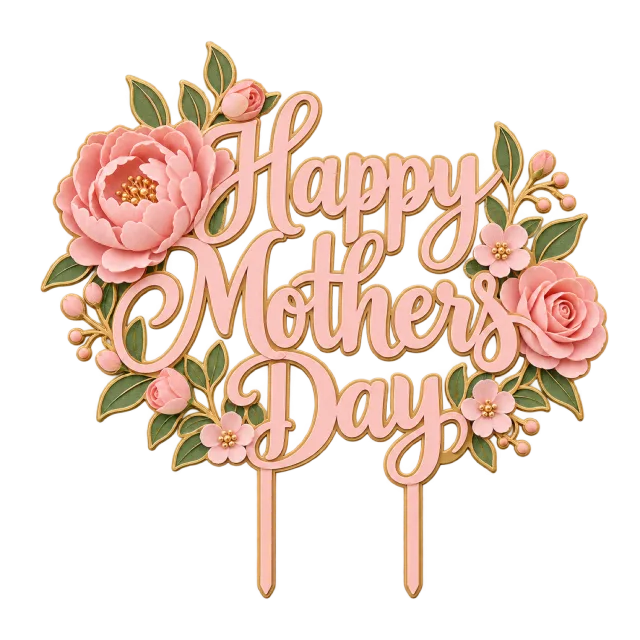 Pink Happy Mother's Day script topper surrounded by roses and leaves