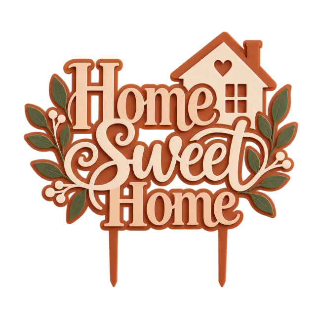 Home Sweet Home script topper with a house, heart and leafy branches