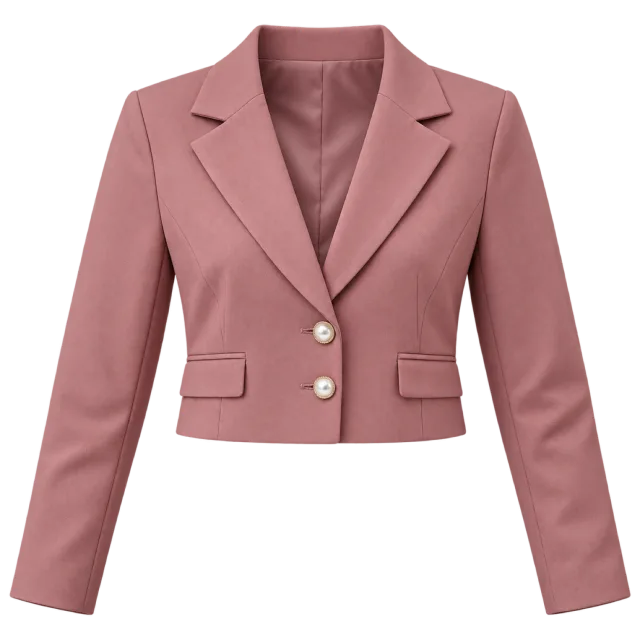 Dusty pink cropped blazer with two buttons and flap pockets