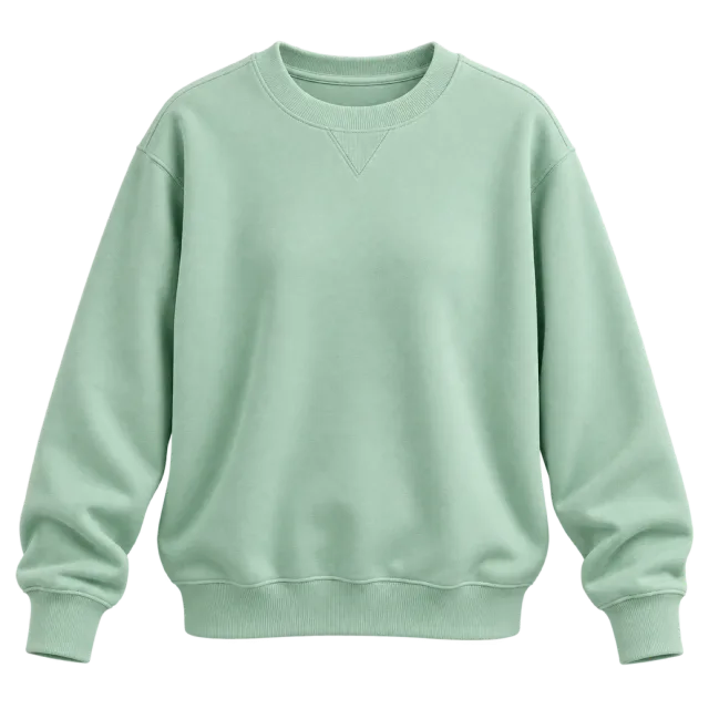 Mint green crewneck sweatshirt with ribbed cuffs and hem