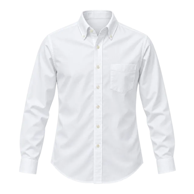 White long-sleeve button-down shirt with a chest pocket and buttoned cuffs