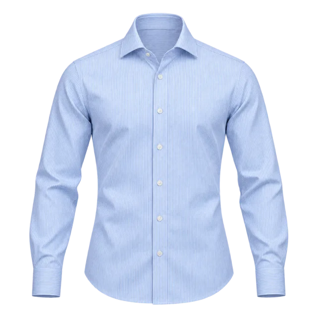 Pale blue finely striped long-sleeve shirt with a pointed collar
